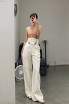 mame kurogouchi viscose linen high waist pants MM22SS PT036 white